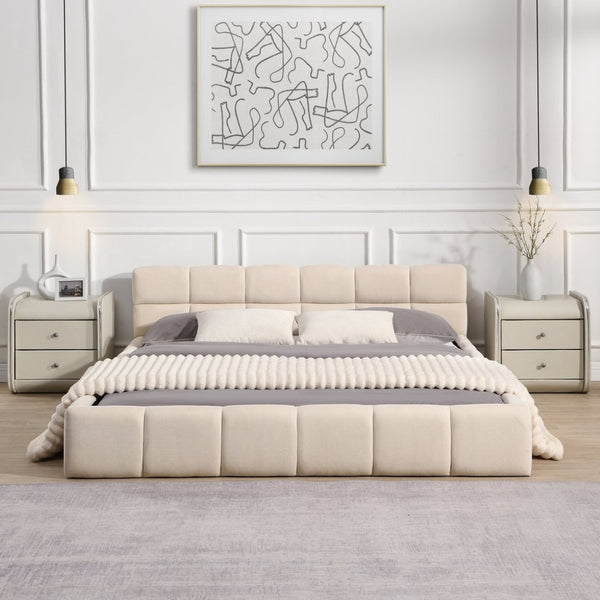 English Elm Elegant Chenille Queen Bed Geometric Headboard Soft Textured Upholstery Modern Bedroom N769Q339030K