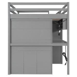 English Elm Full Loft Bed with Integrated Wardrobe Desk Shelving and Led Lighting for Teen Rooms Grey LT000927AAE