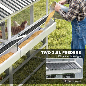 English Elm Wooden Backyard Chicken Coop with Galvanized Mesh Run Roosting Bars and Nesting Boxes T3971S00111