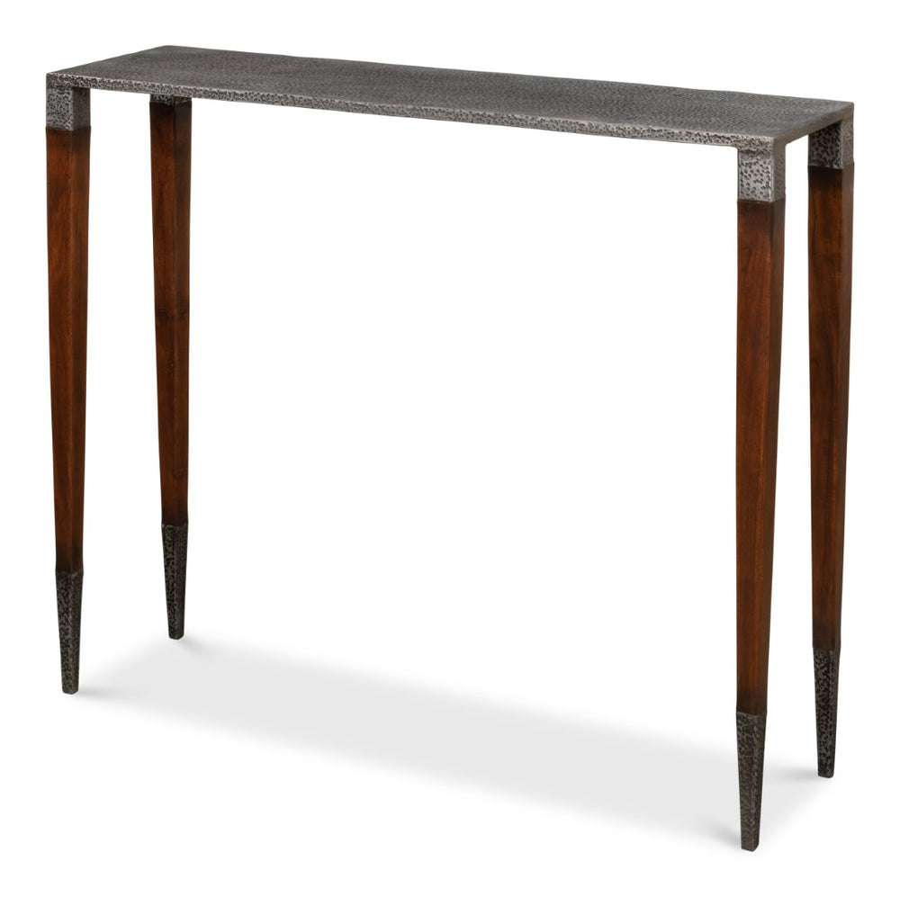 Sarreid Burnford Console Table – Elegant Iron Design With Solid French Walnut Legs & Vintage Finish Perfect For Any Space Grey  30415