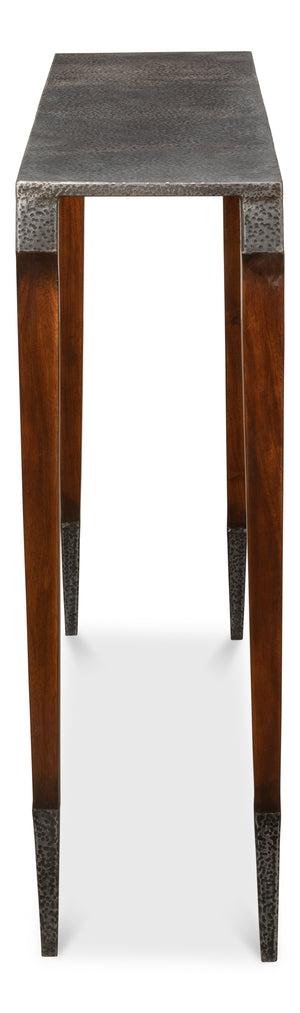 Sarreid Burnford Console Table – Elegant Iron Design With Solid French Walnut Legs & Vintage Finish Perfect For Any Space Grey  30415