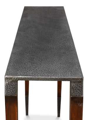 Sarreid Burnford Console Table – Elegant Iron Design With Solid French Walnut Legs & Vintage Finish Perfect For Any Space Grey  30415