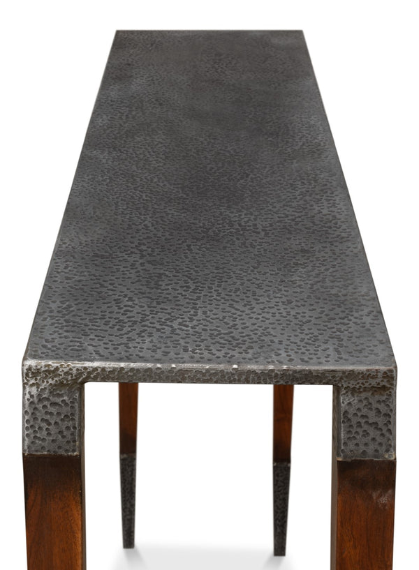 Sarreid Burnford Console Table – Elegant Iron Design With Solid French Walnut Legs & Vintage Finish Perfect For Any Space Grey  30415