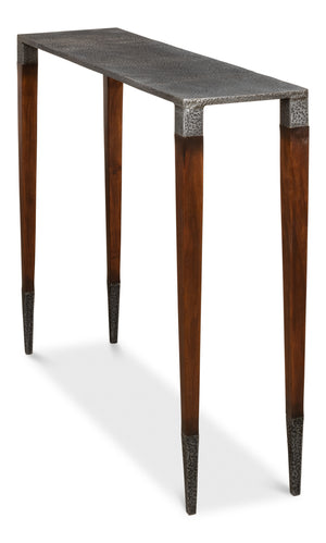 Sarreid Burnford Console Table – Elegant Iron Design With Solid French Walnut Legs & Vintage Finish Perfect For Any Space Grey  30415