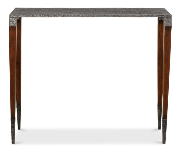 Sarreid Burnford Console Table – Elegant Iron Design With Solid French Walnut Legs & Vintage Finish Perfect For Any Space Grey  30415