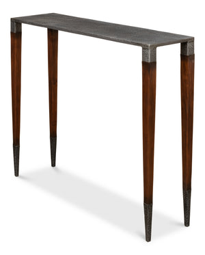 Sarreid Burnford Console Table – Elegant Iron Design With Solid French Walnut Legs & Vintage Finish Perfect For Any Space Grey  30415