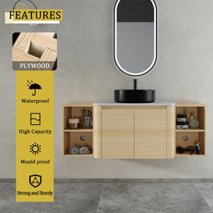 English Elm 54'' Wall-Mounted Bathroom Vanity With Elegant Ceramic Sink, Soft-Close Doors, Modern Shelving & More! W999S00476