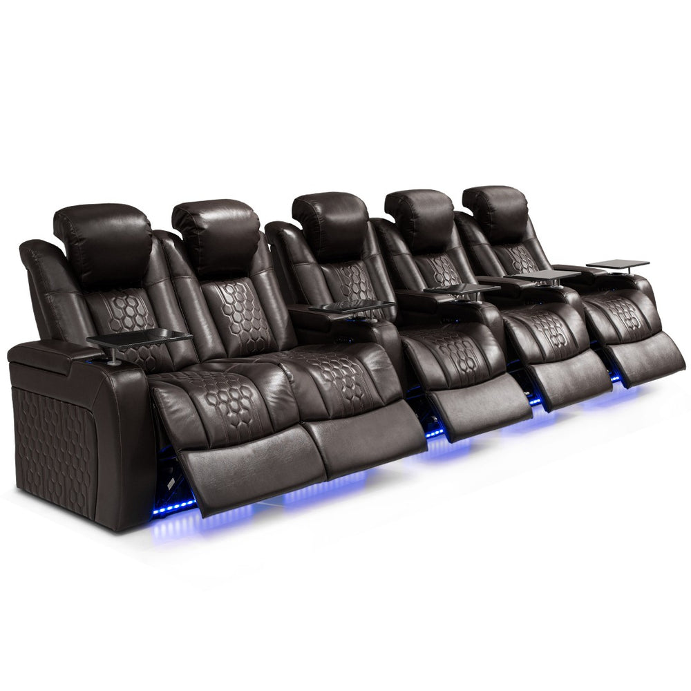 English Elm 155.5"power Reclining Sectional Nappa Leather Home Theater Rgb Led Smart Charging W3819S00108