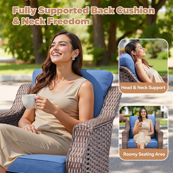 English Elm 2 Person Pe Rattan Swivel Rocker Set with Mosaic Side Table Patio Seating T3773P417906