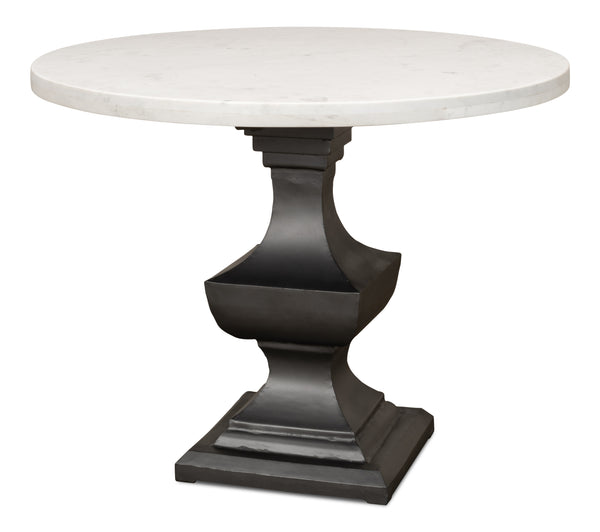 Sarreid Haviland Dining Table - Elegant Banswara White Marble With Striking Gunmetal Metal Finish Black  30430