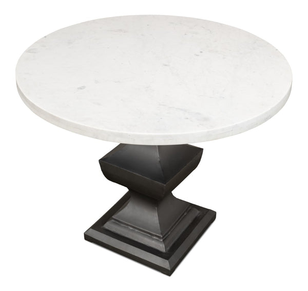 Sarreid Haviland Dining Table - Elegant Banswara White Marble With Striking Gunmetal Metal Finish Black  30430
