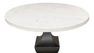 Sarreid Haviland Dining Table - Elegant Banswara White Marble With Striking Gunmetal Metal Finish Black  30430