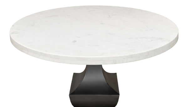 Sarreid Haviland Dining Table - Elegant Banswara White Marble With Striking Gunmetal Metal Finish Black  30430