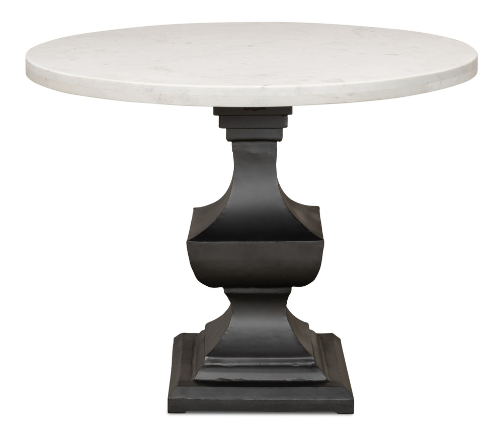 Sarreid Haviland Dining Table - Elegant Banswara White Marble With Striking Gunmetal Metal Finish Black  30430