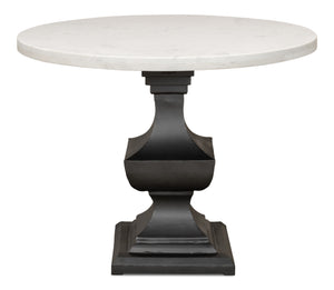 Sarreid Haviland Dining Table - Elegant Banswara White Marble With Striking Gunmetal Metal Finish Black  30430