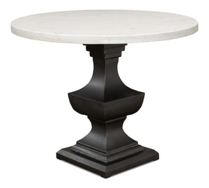 Sarreid Haviland Dining Table - Elegant Banswara White Marble With Striking Gunmetal Metal Finish Black  30430
