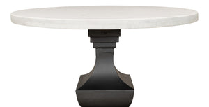 Sarreid Haviland Dining Table - Elegant Banswara White Marble With Striking Gunmetal Metal Finish Black  30430