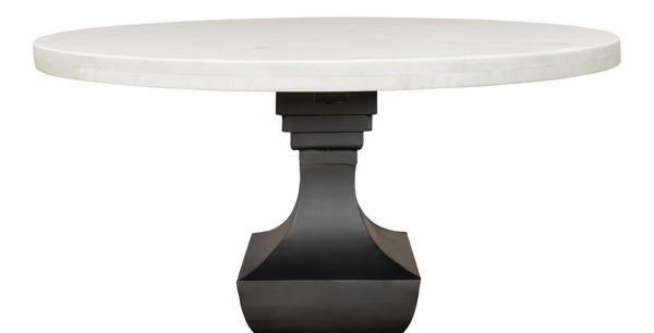 Sarreid Haviland Dining Table - Elegant Banswara White Marble With Striking Gunmetal Metal Finish Black  30430