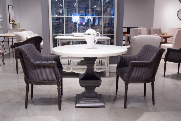 Sarreid Haviland Dining Table - Elegant Banswara White Marble With Striking Gunmetal Metal Finish Black  30430