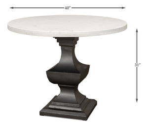 Sarreid Haviland Dining Table - Elegant Banswara White Marble With Striking Gunmetal Metal Finish Black  30430