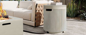 English Elm U_style Outdoor Mgo Propane Tank Cover Round Patio Side Table Fluted Stone Finish Beige N711P410569K