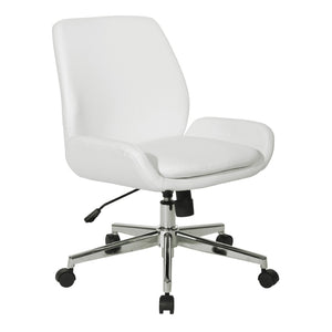 OSP Home Furnishings Faux Leather Swivel Office Chair with Lumbar Support and Polished Chrome Base White FL61903C-U11