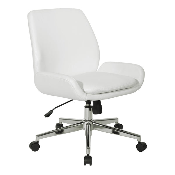 OSP Home Furnishings Faux Leather Swivel Office Chair with Lumbar Support and Polished Chrome Base White FL61903C-U11