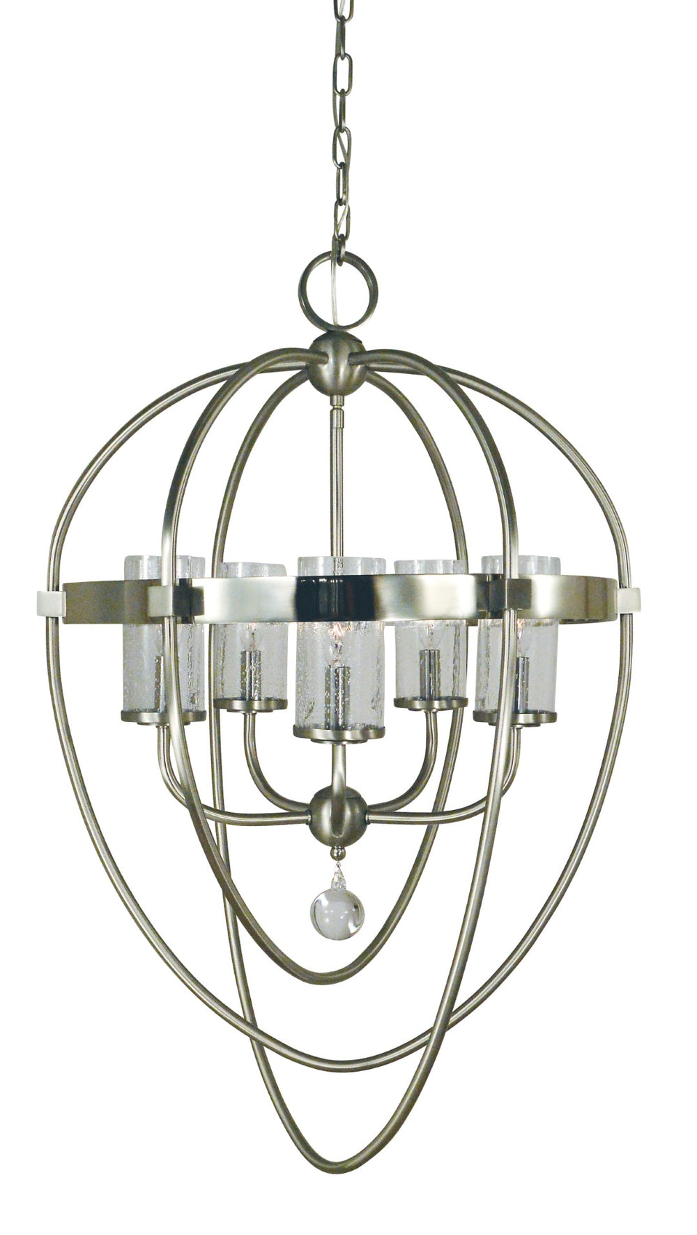 Framburg 5-light Margaux Chandelier – Elegant Egg-shaped Design With Seeded Glass And Crystal Glamour Brushed Nickel With Polished Nickel Accents Metal 3045 Bn/Pn