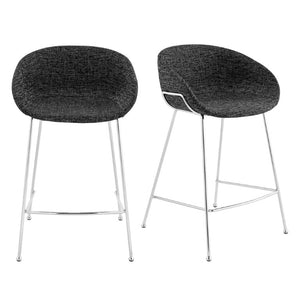 EuroStyle Zach Leatherette Counter Stool Set of 2 with Steel Frame and Baseball Stitching Black Fabric 30457BLK