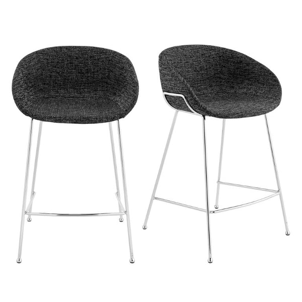 EuroStyle Zach Leatherette Counter Stool Set of 2 with Steel Frame and Baseball Stitching Black Fabric 30457BLK
