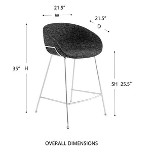 EuroStyle Zach Leatherette Counter Stool Set of 2 with Steel Frame and Baseball Stitching Black Fabric 30457BLK