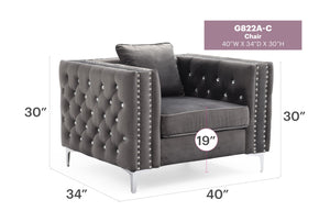 English Elm Paige Jeweled Tufted Gray Velvet Chair - KD Design, Chrome Legs, Durable Hardwood Frame, Easy Assemble B078108449