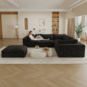 English Elm 118.2" Cloud Sofa - Plush Corduroy, Modular Design, Deep Seating, No Assembly, Ideal For Any Room W2824S00075