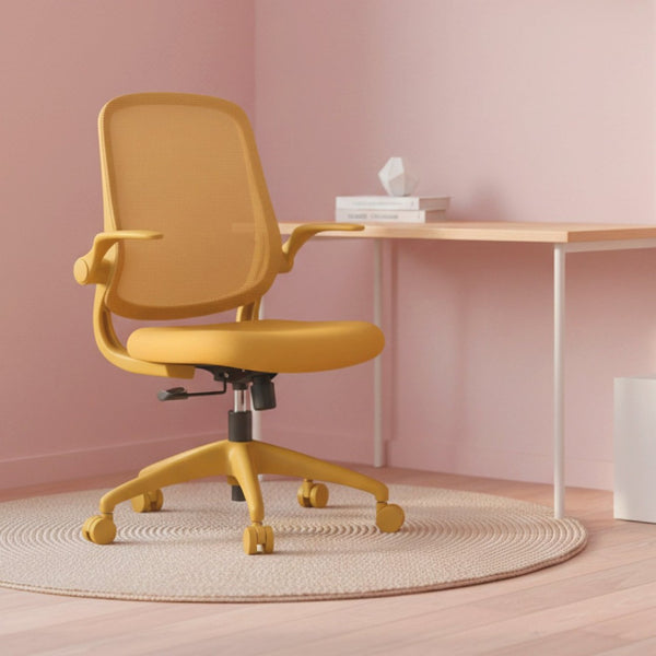 English Elm Ergonomic Mesh Back Task Chair with Flip Armrests High Density Foam Seat 500lb Capacity Yellow W5280P464450