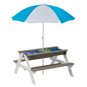 English Elm Wooden Cedar Kids Outdoor Picnic Activity Table with Shade Umbrella for Backyard Play D720094435