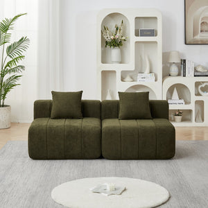 English Elm Chenille Modular Sectional Sofa Curved Piano Key Design Plush Living Room Lounge Seating Green W834P389126