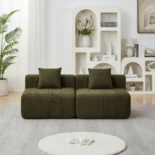 English Elm Chenille Modular Sectional Sofa Curved Piano Key Design Plush Living Room Lounge Seating Green W834P389126