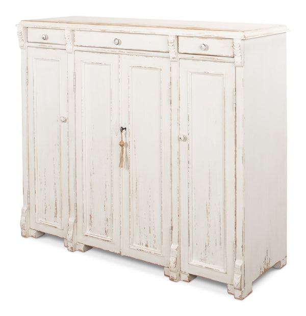 Sarreid White Swan Tall Sideboard With Handturned Iron Knobs - Reclaimed Pine, Chic Whitewashed Finish White  30462