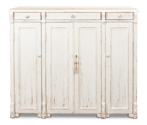 Sarreid White Swan Tall Sideboard With Handturned Iron Knobs - Reclaimed Pine, Chic Whitewashed Finish White  30462