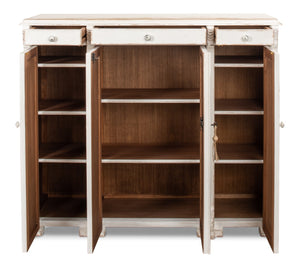 Sarreid White Swan Tall Sideboard With Handturned Iron Knobs - Reclaimed Pine, Chic Whitewashed Finish White  30462