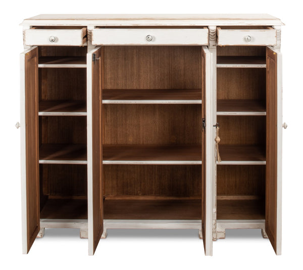 Sarreid White Swan Tall Sideboard With Handturned Iron Knobs - Reclaimed Pine, Chic Whitewashed Finish White  30462