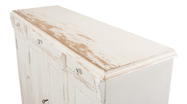 Sarreid White Swan Tall Sideboard With Handturned Iron Knobs - Reclaimed Pine, Chic Whitewashed Finish White  30462