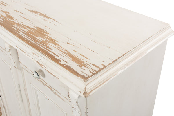 Sarreid White Swan Tall Sideboard With Handturned Iron Knobs - Reclaimed Pine, Chic Whitewashed Finish White  30462