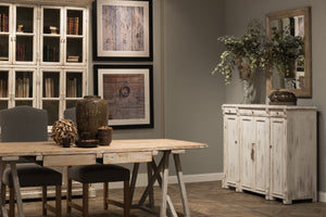 Sarreid White Swan Tall Sideboard With Handturned Iron Knobs - Reclaimed Pine, Chic Whitewashed Finish White  30462