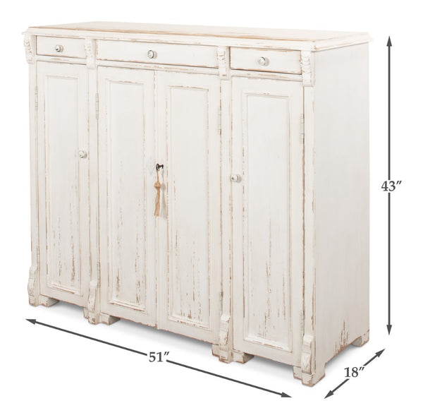 Sarreid White Swan Tall Sideboard With Handturned Iron Knobs - Reclaimed Pine, Chic Whitewashed Finish White  30462