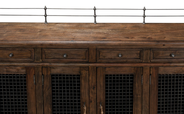 Sarreid Covent Gardens Sideboard - Elegant Old Stain Wood Finish With Faux Keyhole Escutcheon Design Brown  30467
