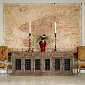 Sarreid Covent Gardens Sideboard - Elegant Old Stain Wood Finish With Faux Keyhole Escutcheon Design Brown  30467