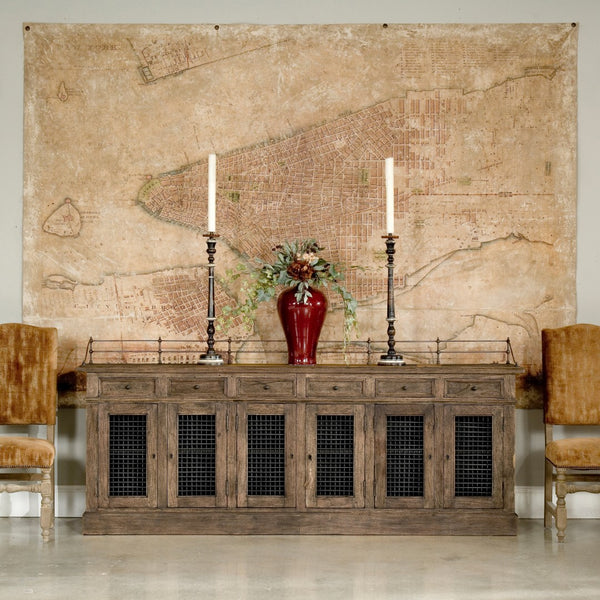 Sarreid Covent Gardens Sideboard - Elegant Old Stain Wood Finish With Faux Keyhole Escutcheon Design Brown  30467