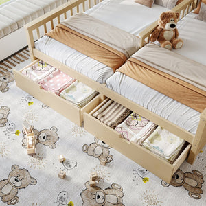 English Elm Double Twin House Bed Pine Wood Frame Kids Playhouse Bunk with Storage Drawers Natural W5305S00007