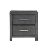 Charcoal Grey 2-Drawer Nightstand, Modern Design, Pine & Veneer, Chrome Pulls